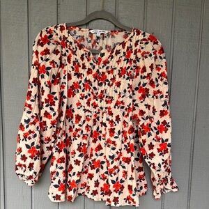 Elizabeth and James  Floral Print Women's Top - Red and Cream Small